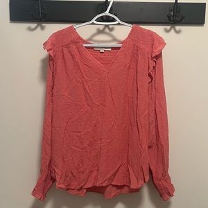LOFT Ruffled Shoulder Long Sleeve Blouse - M